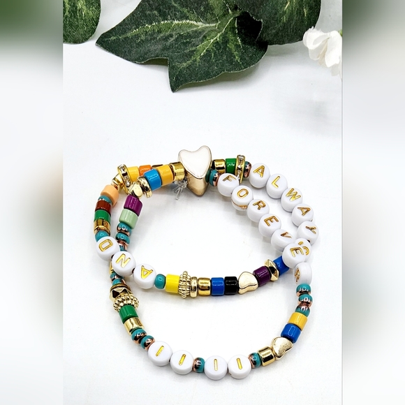 Colorful beaded stretchy bracelet, double bracelet, "Always and Forever … - Picture 5 of 6